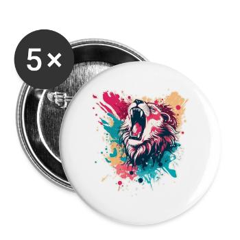 Lion - Lot de 5 grands badges (56 mm) - blanc - Devant