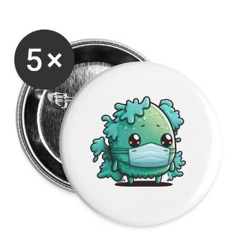 Bakterium mit Maske - Buttons groß 56 mm (5er Pack) - Weiß - Vorne