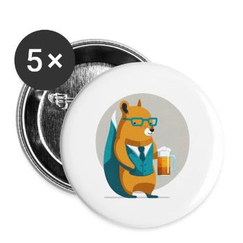 Drôle d’écureuil avec de la bière et des verres - Lot de 5 grands badges (56 mm) - blanc - Devant