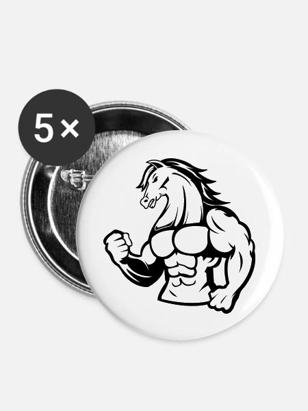 Starkes Pferd - Buttons groß 56 mm (5er Pack) - Weiß