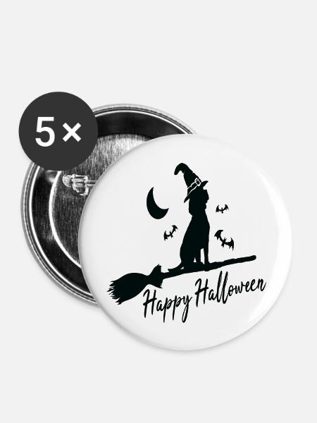 Happy Halloween - Buttons groß 56 mm (5er Pack) - Weiß