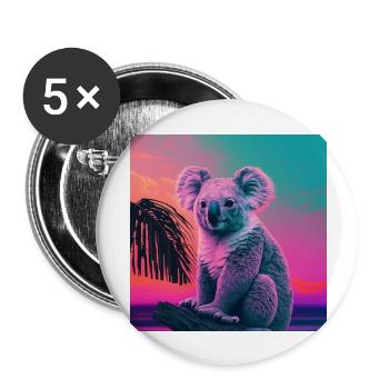 KOALA VAPORWAVE, modern art, neon colors - Buttons large 2.2''/56 mm (5-pack) - white - Front