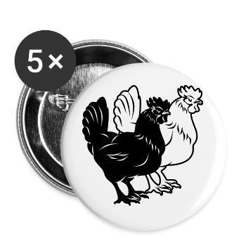 Hühner schwarz und weiß - Buttons groß 56 mm (5er Pack) - Weiß - Vorne
