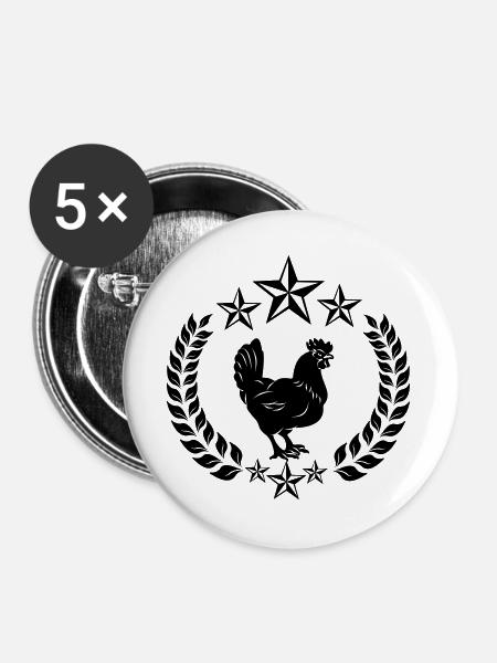 Schwarzes Huhn mit Sternen - Buttons groß 56 mm (5er Pack) - Weiß