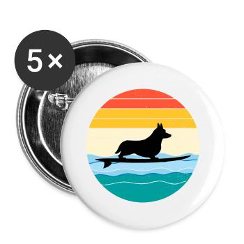Cardigan Welsh Corgi Dog Surfing Sea Vintage retro - Buttons large 2.2''/56 mm (5-pack) - white - Front