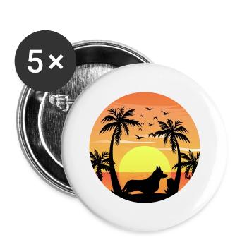Cardigan Gallois Corgi Dog Surf Beach Palmiers - Lot de 5 grands badges (56 mm) - blanc - Devant