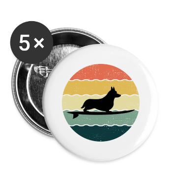Cardigan Gallois Corgi Dog Surfing Vintage Rétro - Lot de 5 grands badges (56 mm) - blanc - Devant