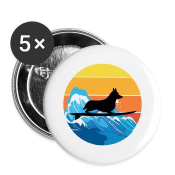Cardigan Gallois Corgi Dog Surfing Vintage Rétro - Lot de 5 grands badges (56 mm) - blanc - Devant