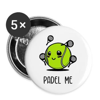 Padel Ball Racket Sportart Statement Spieler - Buttons groß 56 mm (5er Pack) - Weiß - Vorne