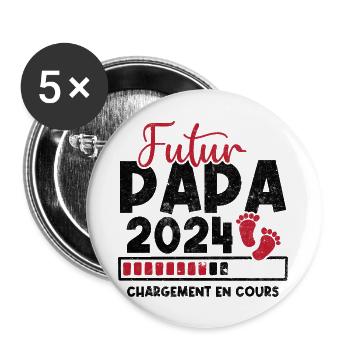 Futur papa 2024 chargement en cours - Lot de 5 grands badges (56 mm) - blanc - Devant