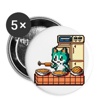 kochende Katze schwingt den Pürierstab in 8 Bit - Buttons groß 56 mm (5er Pack) - Weiß - Vorne