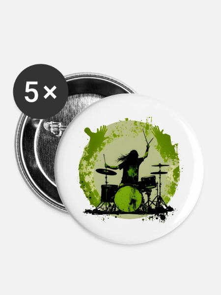 Drummer crazy green - Buttons groß 56 mm (5er Pack) - Weiß