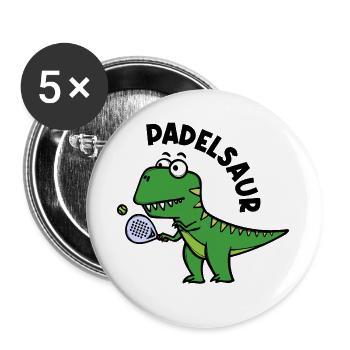 Padel Schläger Spieler Ball Dinosaurier Spruch - Buttons groß 56 mm (5er Pack) - Weiß - Vorne