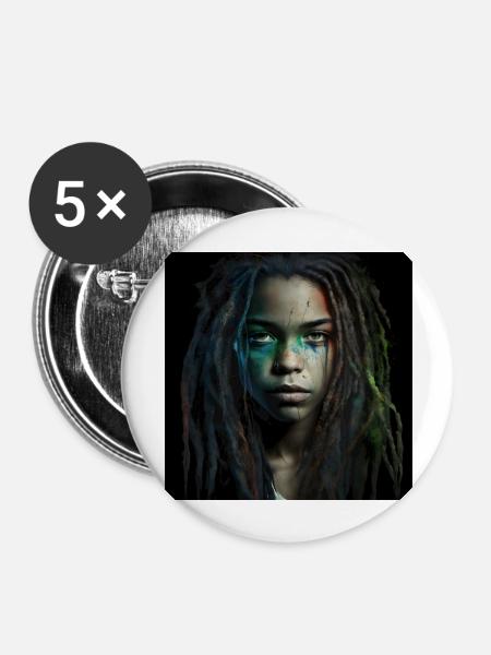 Face Frau Dreadlocks n°10 - Buttons groß 56 mm (5er Pack) - Weiß