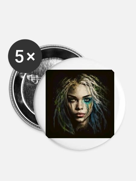 Face Frau Dreadlocks n°15 - Buttons groß 56 mm (5er Pack) - Weiß