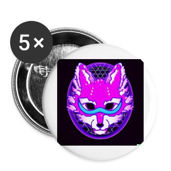 Kitsun Vaporwave Japanese Kami Vaporwave Kitsune - Buttons large 2.2''/56 mm (5-pack) - white - Front