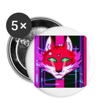 Kitsun Vaporwave Japanese Kami Vaporwave Kitsune - Buttons large 2.2''/56 mm (5-pack) - white - Front