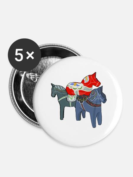 Dala Pferde - Buttons groß 56 mm (5er Pack) - Weiß