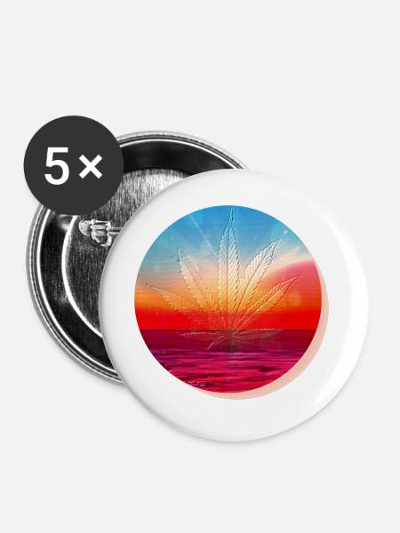 Hanfblatt vor Sonnenuntergang - Buttons groß 56 mm (5er Pack) - Weiß