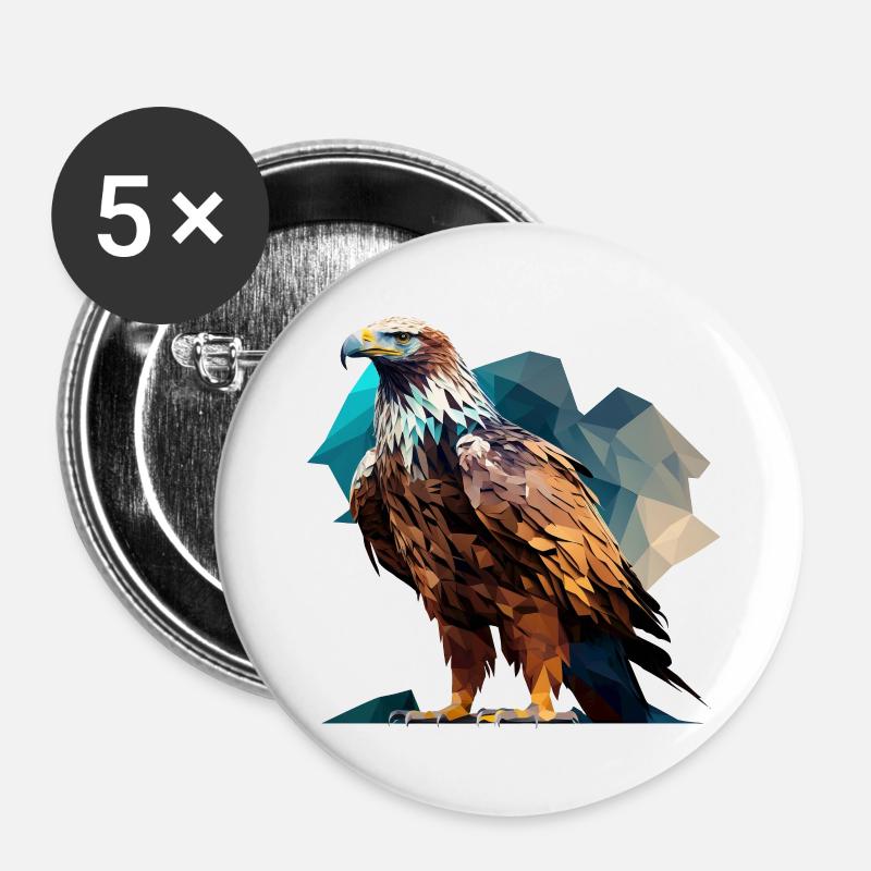 Majestic Polygon Eagle – Bird of Prey - Buttons large 2.2''/56 mm (5-pack) - white