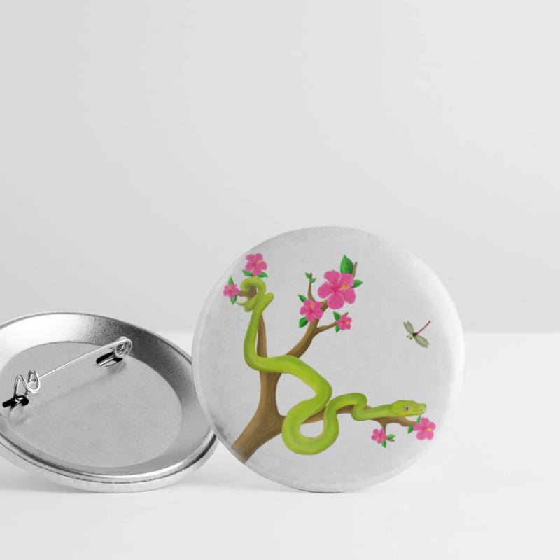 Le serpent Python vert sur l’arbre avec des fleurs Lot de 5 grands badges (56 mm)