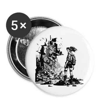 Manga Sci-Fi World in 8 bit and black and white - Buttons large 2.2''/56 mm (5-pack) - white - Front