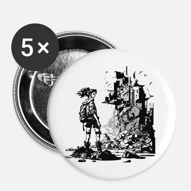 Dark sci-fi world with a single heroine - Buttons large 2.2''/56 mm (5-pack) - white
