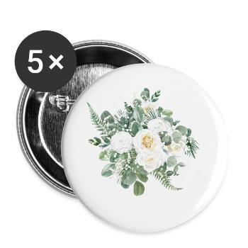 White watercolor flowers - Buttons large 2.2''/56 mm (5-pack) - white - Front