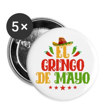 El Gringo De Mayo Sombrero Cinco De Mayo - Buttons groß 56 mm (5er Pack) - Weiß - Vorne