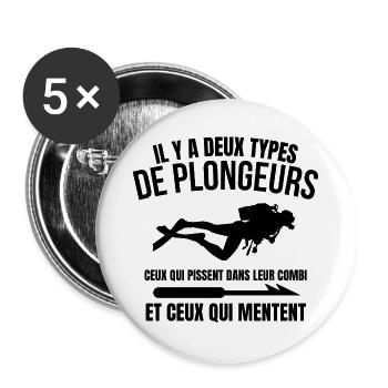 plongée sous-marine, fan de plongée - Lot de 5 grands badges (56 mm) - blanc - Devant