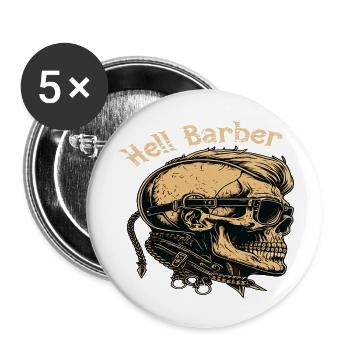 Hell Barber Skull Totenkopf - Buttons groß 56 mm (5er Pack) - Weiß - Vorne