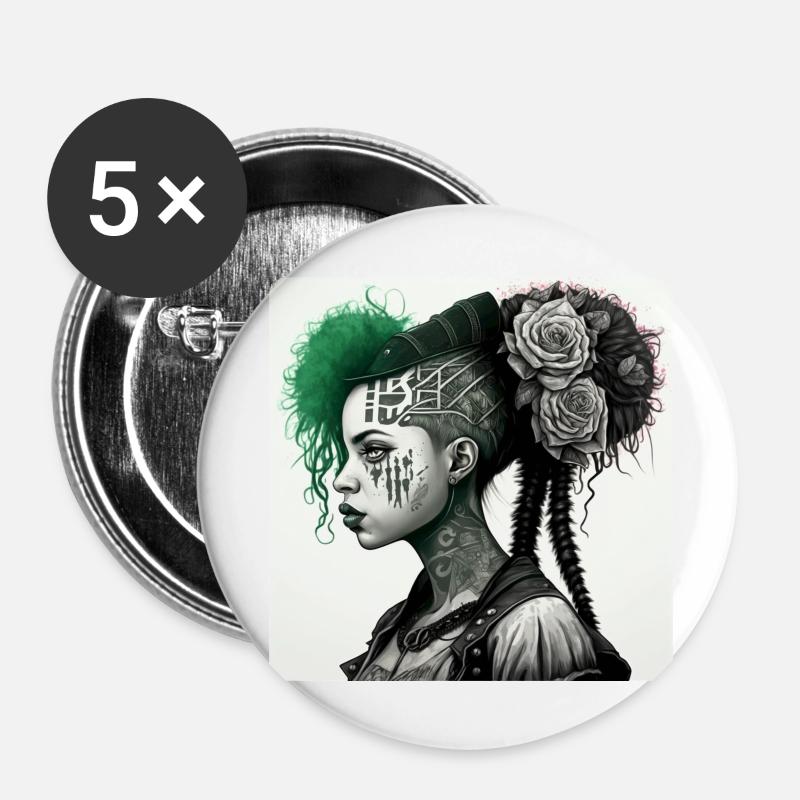 Cyberg punk AAF3BCC7 99AE 4B7D A04F 1BC4C9CC7940 - Buttons groß 56 mm (5er Pack) - Weiß