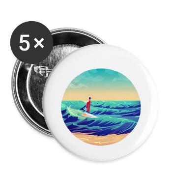 Surfer surfer surfer planche de surf - Lot de 5 grands badges (56 mm) - blanc - Devant