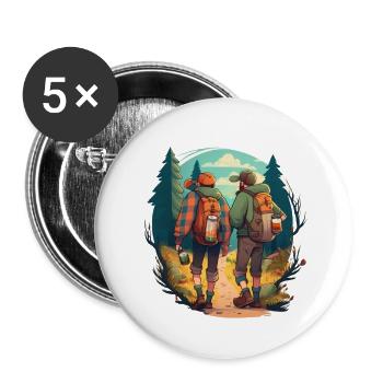 Bier Wanderung, Zwei Freunde Outdoor Abenteuer - Buttons groß 56 mm (5er Pack) - Weiß - Vorne