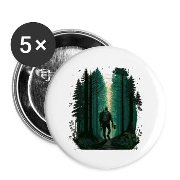 Nachtwanderung im Wald mit Bier, Wandern - Buttons groß 56 mm (5er Pack) - Weiß - Vorne