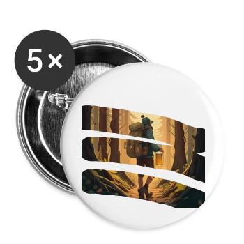 Wanderer im Wald mit Bier - Buttons groß 56 mm (5er Pack) - Weiß - Vorne