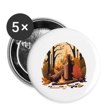 Bier Wanderung im Wald. Natur und Freiheit - Buttons groß 56 mm (5er Pack) - Weiß - Vorne