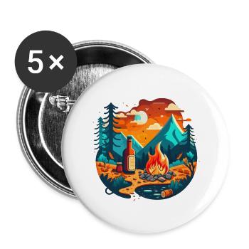 Outdoor camping with campfire and beer - Buttons large 2.2''/56 mm (5-pack) - white - Front