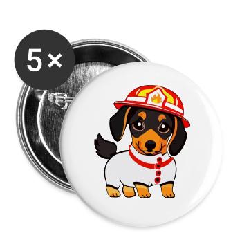 Dachshund en tant que pompier - Lot de 5 grands badges (56 mm) - blanc - Devant