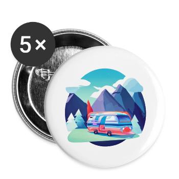 Wohnwagen Camp Camping Geschenk Zelten Wohnmobil - Buttons groß 56 mm (5er Pack) - Weiß - Vorne