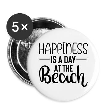 Happiness is a Day at the Beach - Buttons groß 56 mm (5er Pack) - Weiß - Vorne