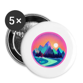 Berge Bergwandern Wanderung Bergwanderer Wandern - Buttons groß 56 mm (5er Pack) - Weiß - Vorne
