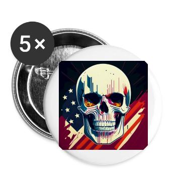 Crâne réaliste 3D drapeau américain - Lot de 5 grands badges (56 mm) - blanc - Devant