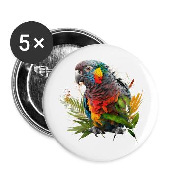 Bunter Papagei im Splash Art Design - für alle - Buttons groß 56 mm (5er Pack) - Weiß - Vorne