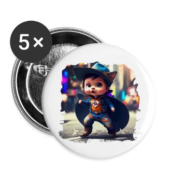 Super Katze - Buttons groß 56 mm (5er Pack) - Weiß - Vorne
