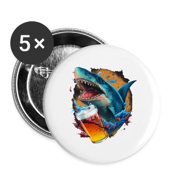 Beer-drinking shark - Buttons large 2.2''/56 mm (5-pack) - white - Front