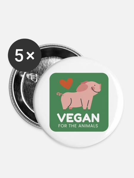 Vegan für Tiere - Buttons groß 56 mm (5er Pack) - Weiß