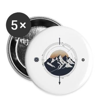 Berge Kompass Wanderung - Buttons groß 56 mm (5er Pack) - Weiß - Vorne