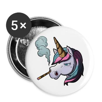 Einhorn raucht Zigarette - Buttons groß 56 mm (5er Pack) - Weiß - Vorne