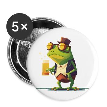 Funny frog with top hat and beer - Buttons large 2.2''/56 mm (5-pack) - white - Front
